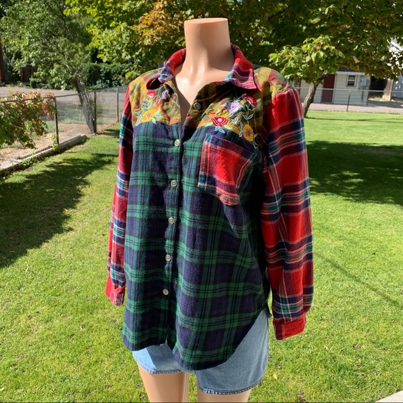 Vintage Plaid Flannel Patchwork Top Cottagecore Retro Rustic Hippie Boho Blair - Picture 3 of 12